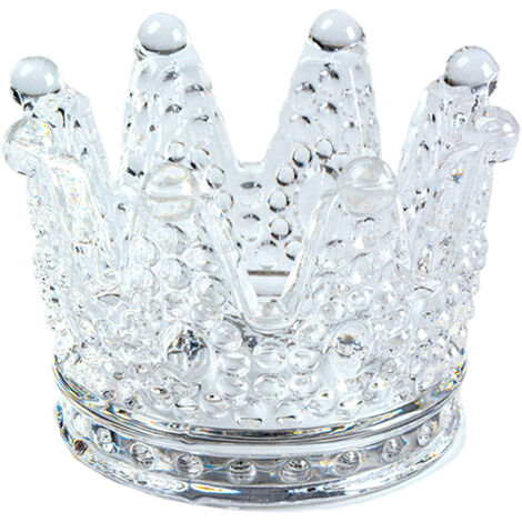 Porte-veilleuse en verre avec couronne et base stabilisée - Diamètre 7.5cm - Design pour table ou décoration - Pack 1 unité (1/5)