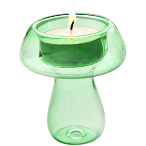 Porte-Cierge Champignon en Verre Borosilicate [Lot 1] - Art Déco Lumineux (6,5x7cm, Multi-Colors) (1/5)