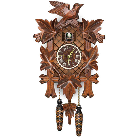 Horloge Murale Coucou Vintage Scandinave Bois Pendule Décorative Salon Chrono Alarmée MDF 25x10x46cm (1/5)