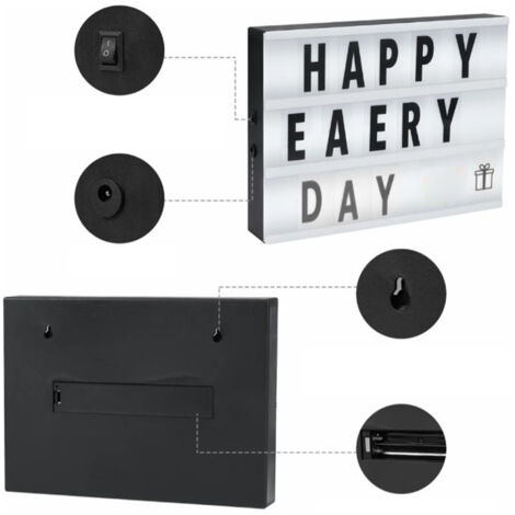 Cinema Light Box DIY Kit avec 96 Lettres, Boîte Lumineuse LED Tendance, acrylique 30x22x4.3cm avec émoji pour décor chambre, anniversaire, mariage (1/5)