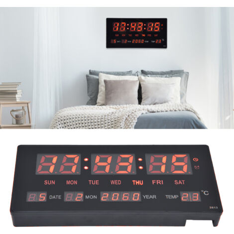 Horloge Murale LED Digital avec Calendrier, Modele Aluminium, 27.5x13.6x2.7cm Noir (1/5)