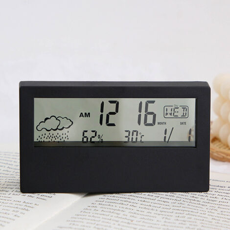 Réveil LCD Transparent Multifonction Grande Écran avec Affichage Température et Humidité pour Maison Voyage