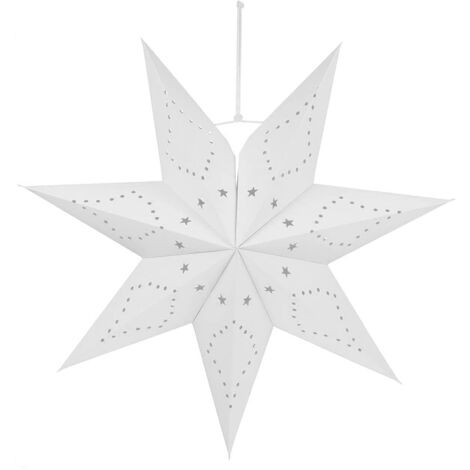 【Lanterne Étoile Éclairante】 Lanterne Étoile en Papier Décorative Design Évidé Modèle Blanc Diamètre 45cm (1/5)
