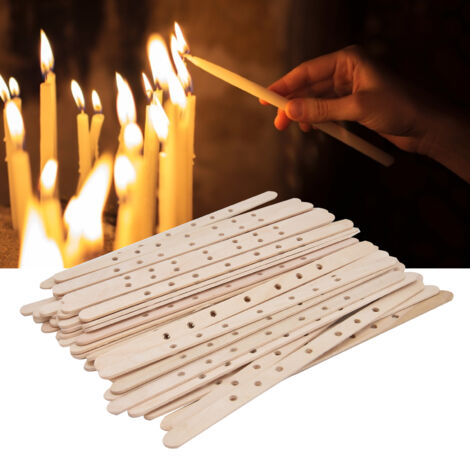 Lot de 50 Supports de Mèche en Bois de Bouleau Reutilisable et Facile pour Fabrication de Bougies - Dimensions 180x10mm avec 7 Troux (1/5)