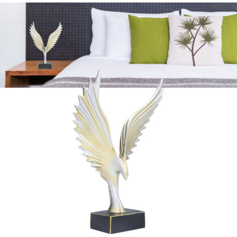 Statue Resine Ornement Artisanat Contemporain Sculpture Nordique Avec Design en Forme d'Ailes Champagne Doré 32cm (1/5)