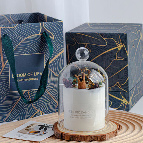 Bougie parfumée végétale avec fleurs séchées, couvercle en verre et support bois, Bougie d'aromatherapie pour décoration intérieure et cadeau Type 2 (1/5)