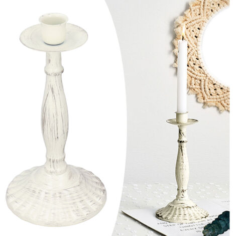 Porte-bougies en fer blanc vintage - Support décoratif pedestal pour bougie colonne - Pour décoration intérieure chez soi, fêtes, mariages et cadeaux (1/5)