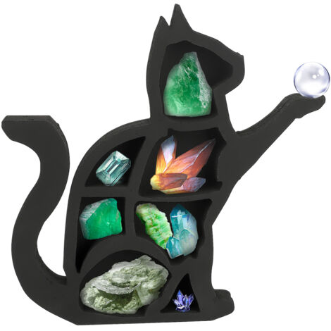 Étagère Murale Chat - Support Cristaux PVC 30x30cm / 35x35cm Noir avec Installation Facile (1/5)