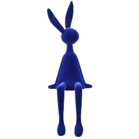 Statue Décorative - Lapin Assis Flocking en Résine Bleu - Ornement Unique pour Maison/Cadeau - 33.5x18.8x18.5cm (1/5)