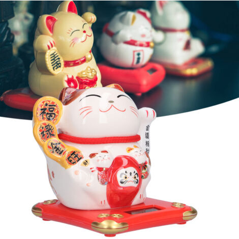 Chat de Fortune Céramique Ornement de Bureau Type 4 - Figurine Blanche Souhaitant Richesse et Bonne Chance, Matériel Haute Qualité, Poids 397-422g (1/5)