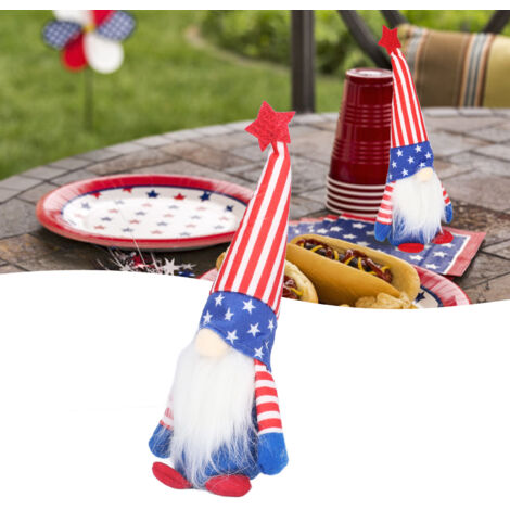 Gnome Plush Décoration pour Independence Day, Gnome en Peluche Polyester avec Drapeau Américain, 32g, Décor pour Bureau et Salon (1/5)