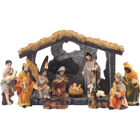 Crèche de Noël – Set de figurines en résine peintes à la main – Décor de table réaliste pour la maison – Multicolore – 1 set complet (1/5)