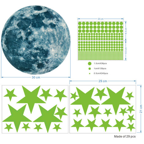 Autocollants Lumineux 3D Luminous avec Points et Lune Décor Murale Fluorescent pour Chambre Enfant Nursery Plafond Set (1 Lune + 435 Points) PVC Éco Matériel (1/5)