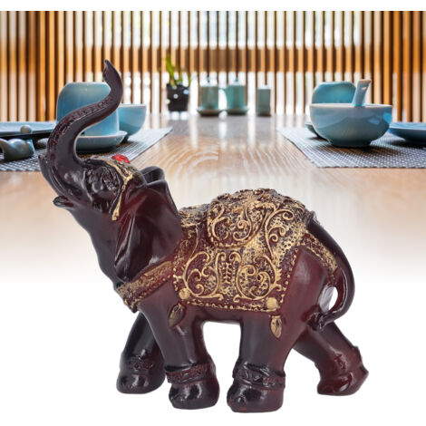 Figurine Elephant Résine Premium Design Vintage 10x10x5cm Statue Éléphant Décor Maison Potent Bénédiction Prosperité Artisanat Fin (1/5)