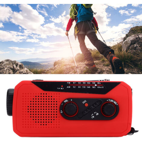 Radio Urgence Manuelle Solaire Flashlight LED Charge 2000mAh ABS Rouge EU Type pour Camping Randonnée Radio d'Urgence Power Generation (1/5)