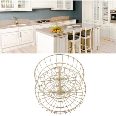 [Panier à Fruits Décoratif Nordique] [Panier Métallique 2 Éléments] [Plateau Multifonction] en Fer Doré, Diamètre 30cm, Haut 27cm, Stable et Résistant pour Cuisine, Bureau, Fêtes (1/5)