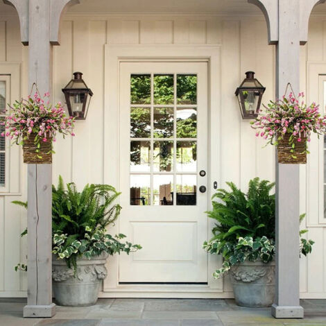 Panier suspendu décoratif Panier de porte Chemin de fleurs artificielles printanières pour décor de maison et mariage Blanc (1/5)