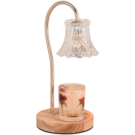 Lampe Diffuseur à Chaleur pour Bougies Parfumées avec Couvercle en Verre et Base en Bois - Diffuseur Électrique sans Flame (33x16cm, 1000g, Rouge Vin) (1/5)