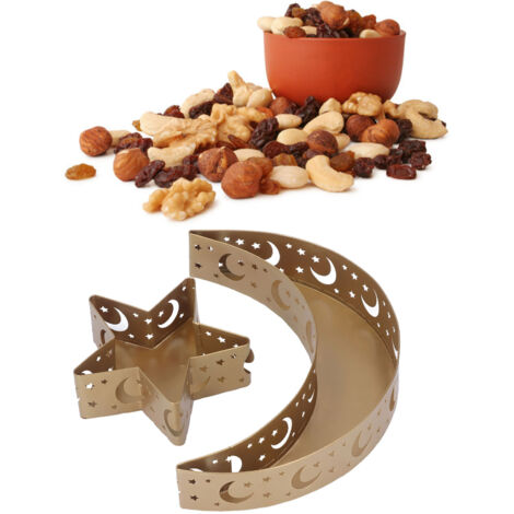 Plateau Dessert Ramadan 2 Pièces Étoile Lune en Acier Inoxydable Eid pour Décor de Table Islam Muslim Party Modèle Moyen: 617g (1/5)