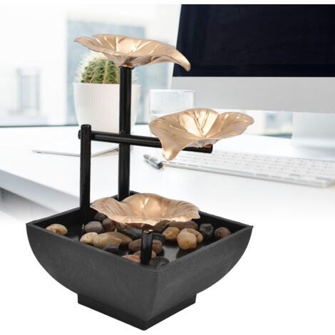 Fontaine de bureau zen à eau courante avec lumière LED, base et accessoires en pierre, matériau fer + plastique, hauteur 20.5cm (1/5)