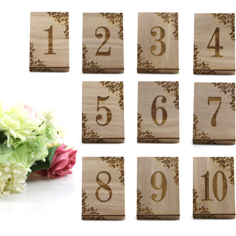 Numéros de Table en Bois Luxueux Modèle Classic - Ensemble de 10 avec Base et Support Intégrés - Design Cérémonie Mariage et Réception - Dimensions 13.5x9x5cm pour Décor Table (1/5)
