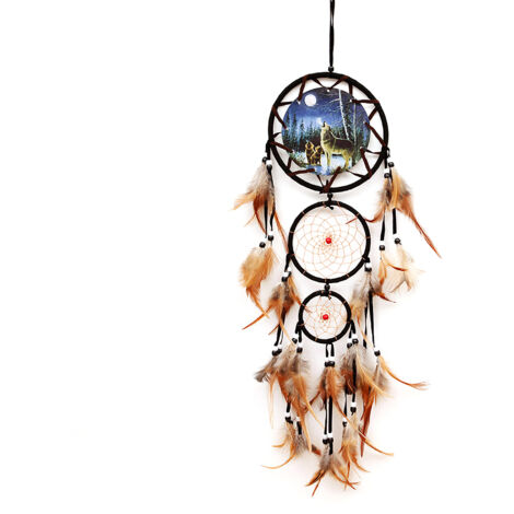 Attrape-rêve artisanal vintage - Décor mural naturel pour salon et chambre - 75cm avec plume et perles ABS (1/5)