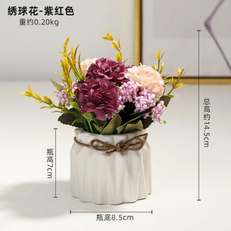 Fleur Artificielle en Pot Hydrangea avec Vase en Céramique Blanc pour Table de Salle 17.64oz/5.71in (1/5)