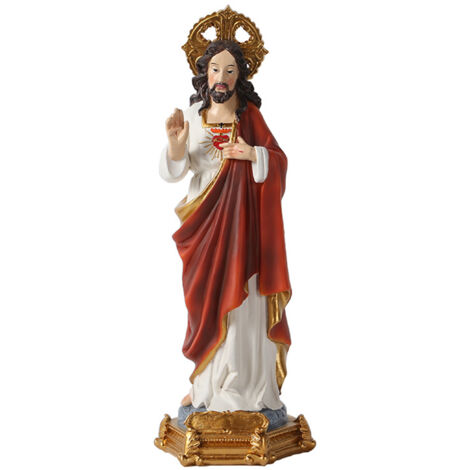 Statue du Sacré-Cœur de Jésus Christ en Résine Synthétique (22,5x7x8cm) - Détail Fin avec Éléments Dorés (1/5)
