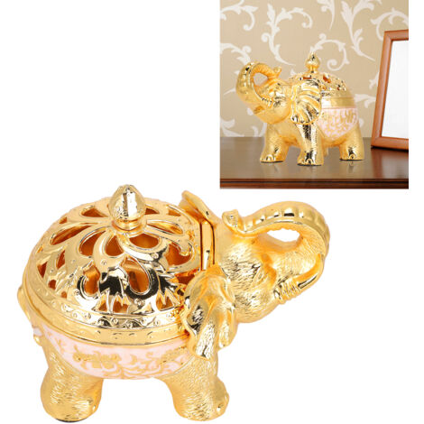 Encenseur Éléphant Décoratif avec Fond Blanc Doré et Support en Zinc Alloy pour Purifier Air, Stress et Dormir (1/5)