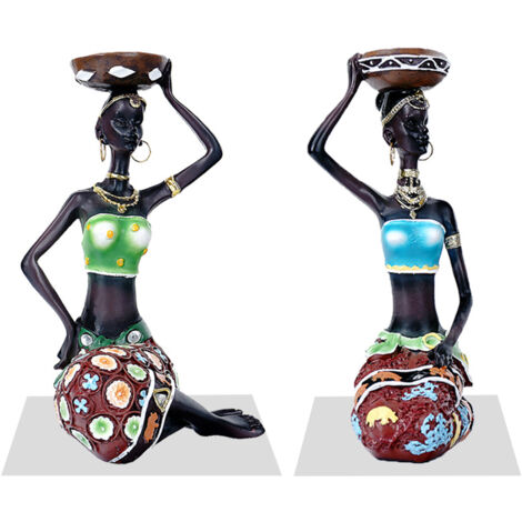 [Porte-bougie décoratif] Figurines en résine de femmes africaines vintage - Lot de 2 - Compatible bougies Ø ≤ 3,5cm - Décor ethnique chic pour intérieur (1/5)