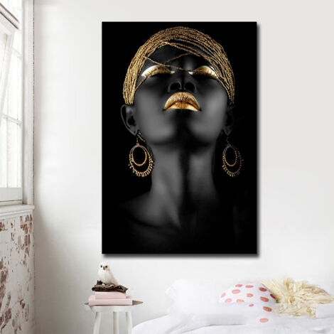 Peinture sur toile femme africaine [Canvas printing] peinture abstraite pour mur et décoration intérieure - Modèle sans cadre (40x60cm) en matière durable 260gsm - 1 unité (1/5)