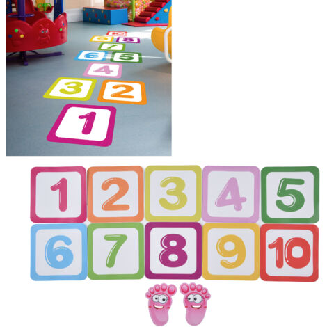 Autocollant de jeu de plancher PVC pour enfants, décoration de chiffres éducatifs, ensemble de 12 autocollants imperméables 20x20 cm (1/5)