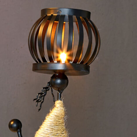 Bougeoir de Table en Fer Forgé Modèle E avec Corde de Chanvre - Candelabre Artisanal Unique pour Décor de Bar ou Salle à Manger (1/5)