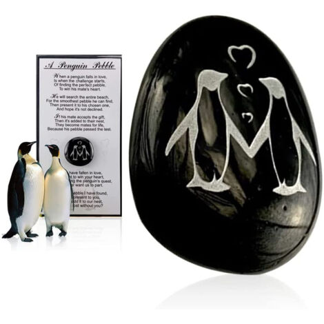 Pebble Décoration Penguin Noir S(4x3cm) - Galet Sculpté en Verre Noir pour Décorer Domicile ou Bureau, cadeau Romantique Symbolique d'Amour Éternel (1/5)