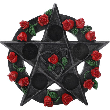 Porte-lumière pentagramme noir en résine - Bougeoir avec motif rose pour décor et occasions spéciales (19 x 19 x 1.5 cm, 700 g) (1/5)