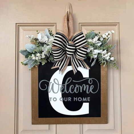 [Couronne porte Nom Année] Suspension Bois Lettre Garland Artificial Déco Maison [C] - Multicolor