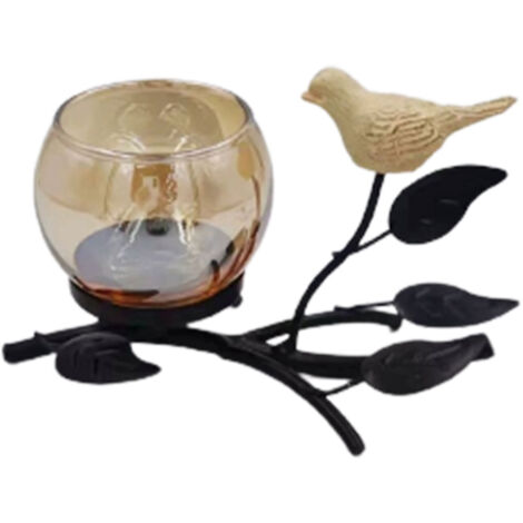 Bougeoir en fer avec coupe en verre ambré - Bougeoir décoratif design pumpkin/bird/bike/geometry - 4 formes disponibles (modèles de 12×12×9cm à 16.5×9×8cm) - Noir - 1 pièce (1/5)