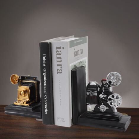 [Serre-Livre Décoratif] Charme ciné 1 Paire, Résine Projetor Or et Argent, 14x14.5cm, Antidérapant, Design Artisanal - Organiseur Bibliothèque Élégant (1/5)