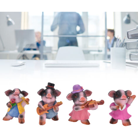 Ornements Cochons en Résine Synthétique - 4 Statues Cartoon Miniatures Détaillées pour Déco Bureau/Salon/Chambre (1/5)