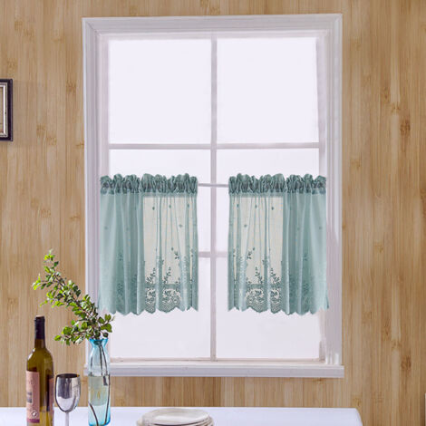 [Valance de cuisine] Magnolia Lace + Buffalo Check + Polyester + Ensemble unique (137x61cm) - Blanche, Bleu, Noire, Crème (1/5)