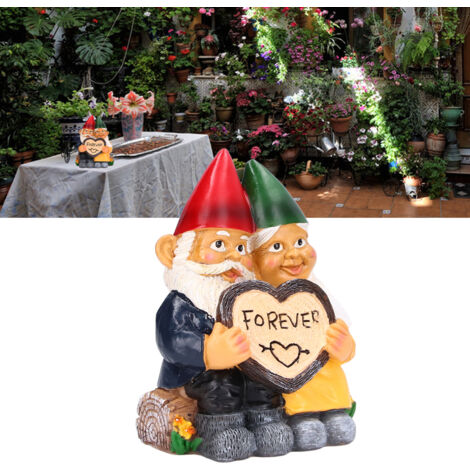 Figurines de Couple Gnomes de Jardin Sculpture Résine Art Déco Maison Ornement Desktop pour Salon et Patio [Résine][265g][Coloré] (1/5)