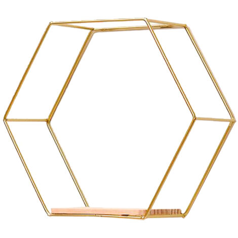 Étagère Murale Flottante Hexagonale Modern Decorative en Bois et Fer Dorée 28x25x10.5cm Home Living Room Shelf (1/5)