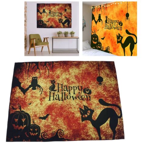 [Cinematographie] décors Halloween design pour studio et événement en polyester - 150 cm² - motifs lune terrifiante et lanternes citrouilles - tapisserie d'ambiance (1/5)
