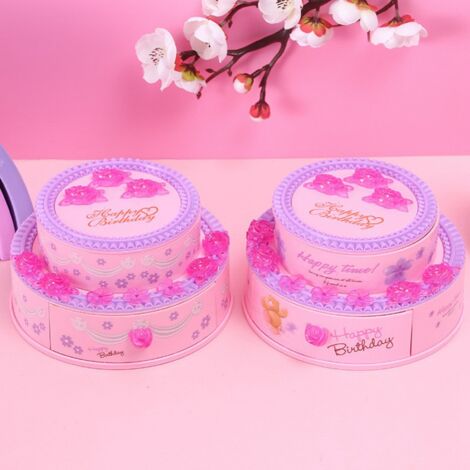 Boîte à Bijoux Musicale en Forme de Gâteau d'Anniversaire Modèle Fête Rose Plastique 13cm avec Miroir et Stockage (1/5)