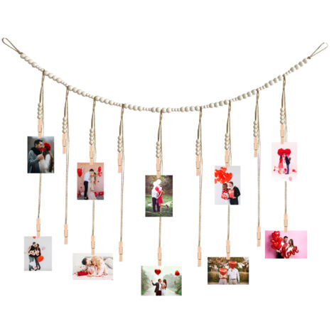Support Photo Murale avec Clips en Bois – Bohème Macrame – Décor Décoration Chambre (1/5)