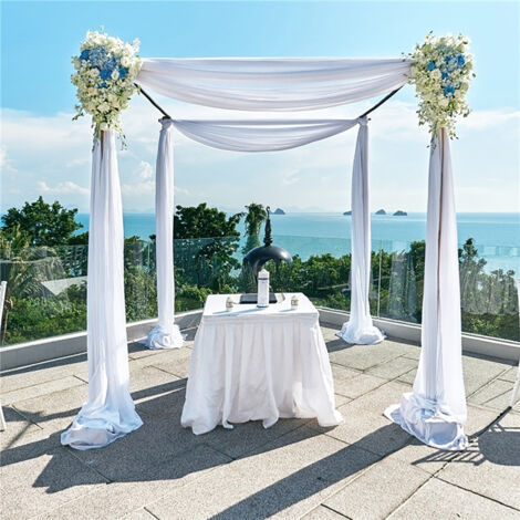 [Rideau] [Product] [NUO] [Drapé Chiffon Soie Blanche Tulle Élégant] [70x550cm] [1 Pièce] [Fond Photo Mariage Décor] (1/5)