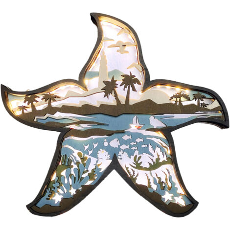 Décor Murale en Bois avec Lumière Sculpture Artisanale Starfish 3D Décoration Éco-Consciente (1/5)
