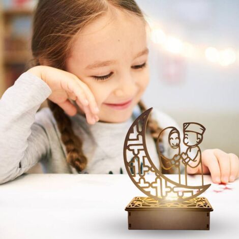 Lampe LED Ramadan décoration portable Eid en bois - Lumière nocturne LED table ornement festif idéal Ramadan Eid (1/5)