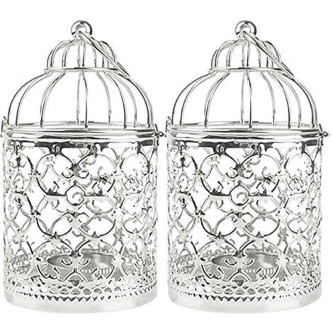 Bougeoir pendant en cage décorative [2 pièces] électroplaque fer motifs ajourés élégants (1/5)