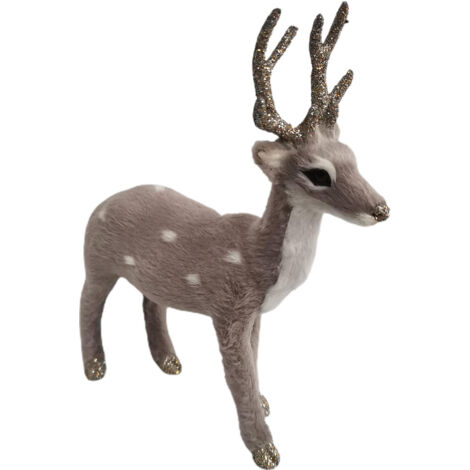 Statuette de Chevreuil Simulation Décor Gris Doux et Lumineux Ornement Pour Cheminée et Meuble 15x4.5x15cm 1 Pièce (1/4)